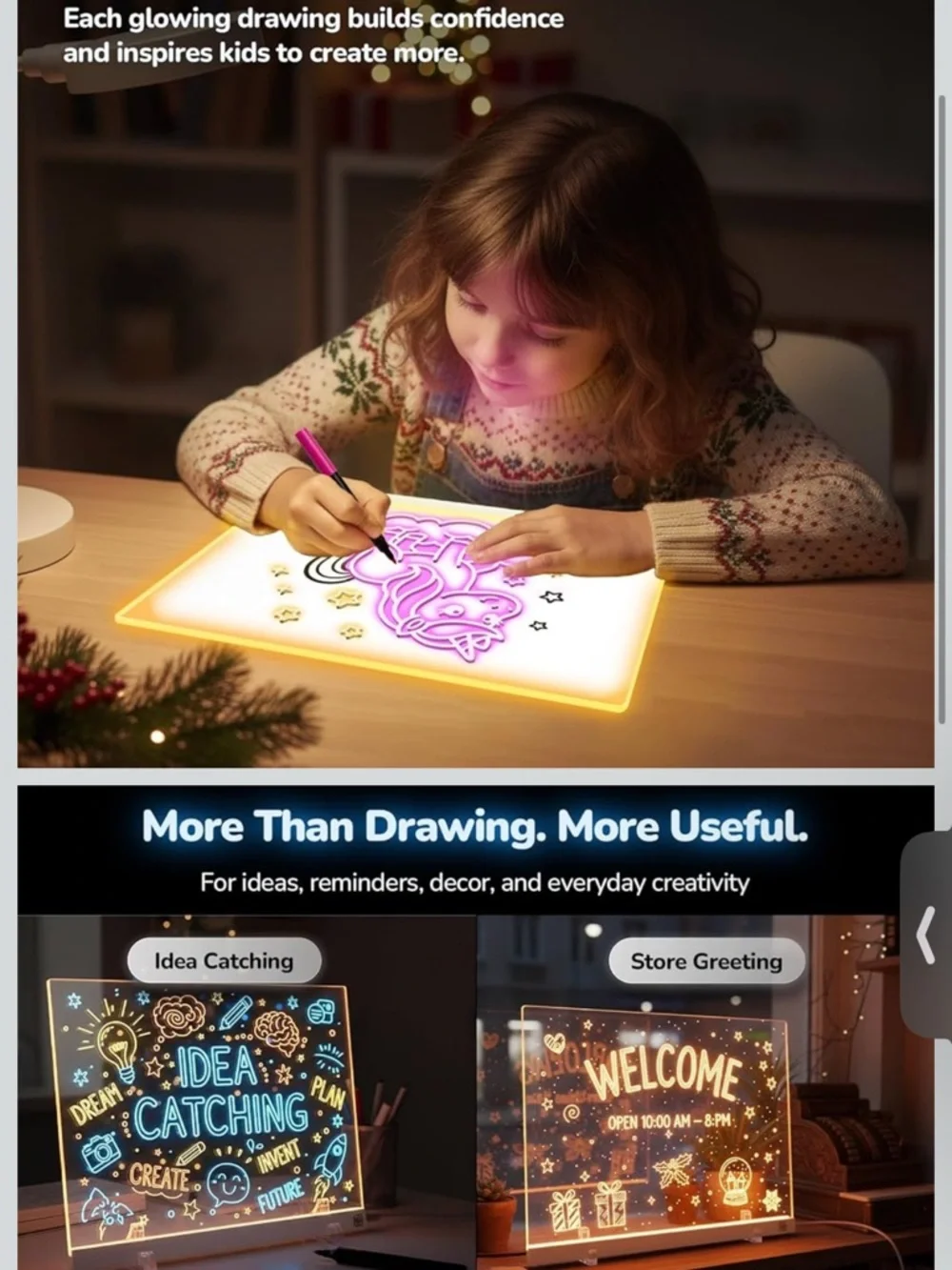 Kids LED Drawing Board with 8 colors 4 modes reusable acrylic writing doodle